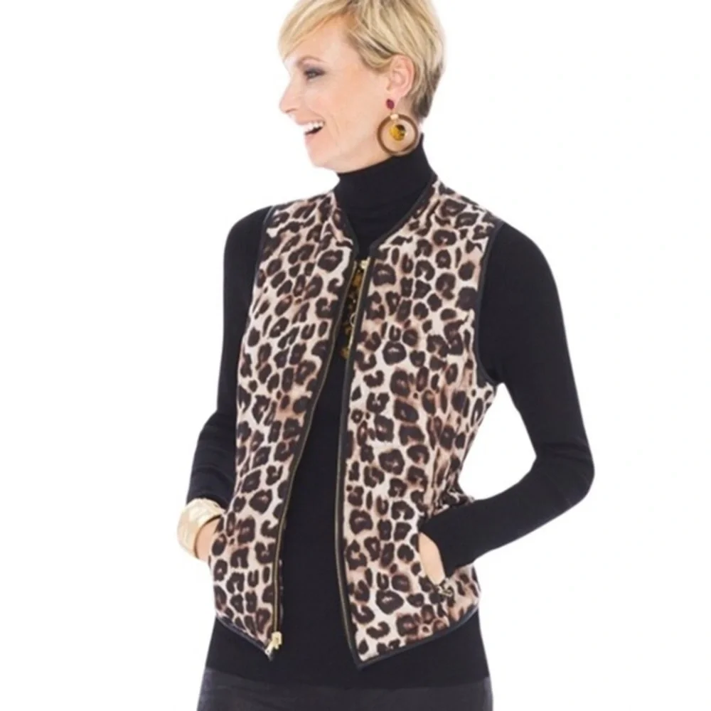 Chico’s Women’s Leopard Print Reversible Puffer Vest - Picture 2 of 11